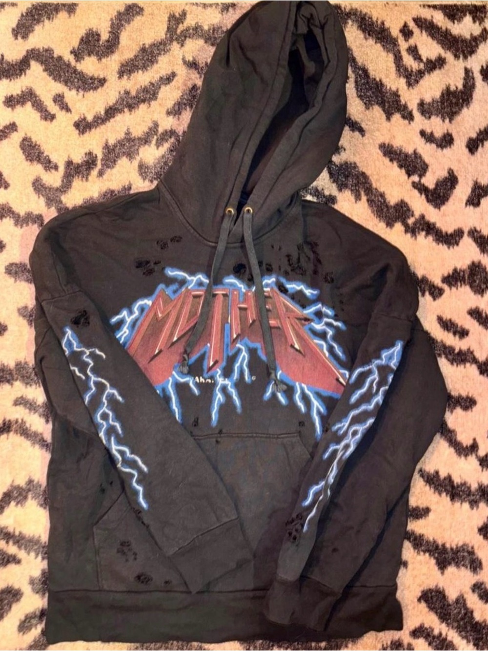 MOTHER Black Hoodie with Blue Lightning and Red Logo